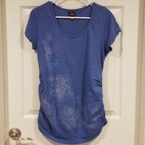 Blue maternity t-shirt with gray flower design, M